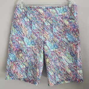 Attyre Colorful Abstract Line Design Pull on Shorts with Pockets - Size 14